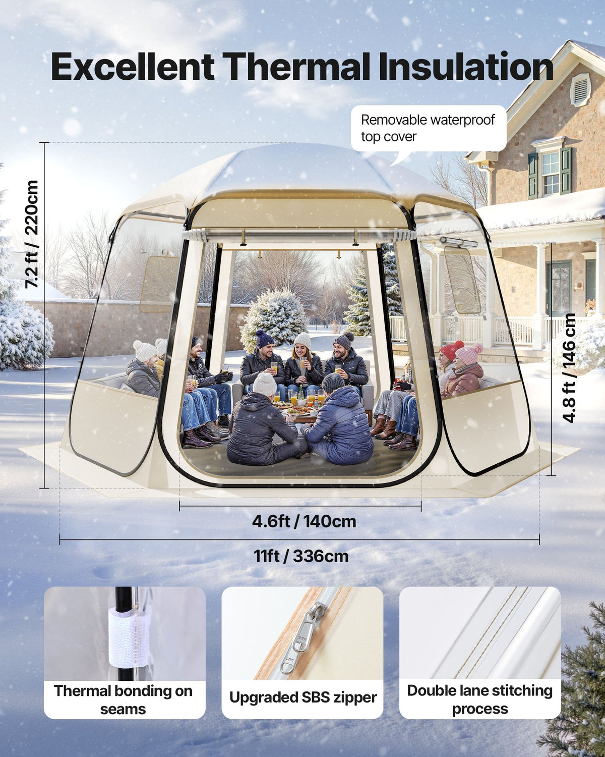 Pop up Bubble Tent, 3.36 x 3.05 m Waterproof & UV-Resistant, Clear Camping Tent Shelter, Outdoor Garden Dome Igloo Tents with Windows, 540° Panoramic View, for 8-10 Persons Patio Backyard