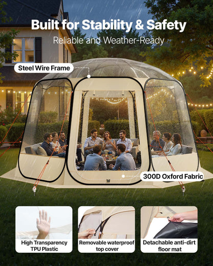 Pop up Bubble Tent, 3.36 x 3.45 m Waterproof & UV-Resistant, Clear Camping Tent Shelter, Outdoor Garden Dome Igloo Tents with Windows, 540° Panoramic View, for 10-12 Persons Patio Backyard