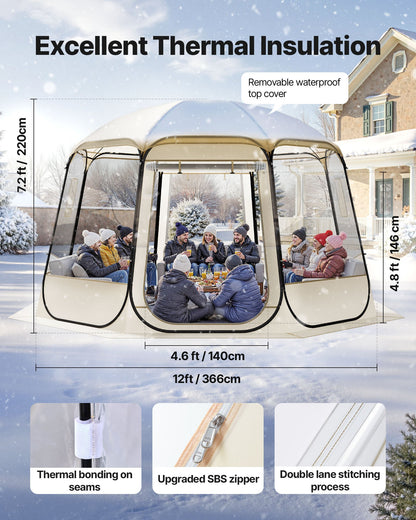 Pop up Bubble Tent, 3.36 x 3.45 m Waterproof & UV-Resistant, Clear Camping Tent Shelter, Outdoor Garden Dome Igloo Tents with Windows, 540° Panoramic View, for 10-12 Persons Patio Backyard