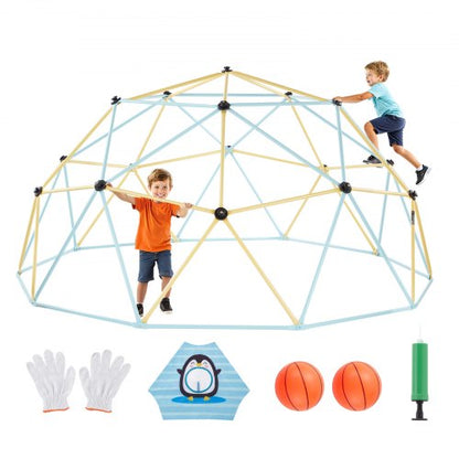 Klätterkupol, 305 cm geometrisk kupolklättrare, 453 kg lastbar klätterställning för klätter, 2 basketbollar och bläckfisknät, lättmonterad klätterutrustning för utomhusbruk för barn 3 till 10 år