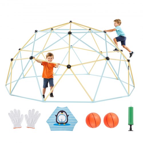 Klätterkupol, 305 cm geometrisk kupolklättrare, 453 kg lastbar klätterställning för klätter, 2 basketbollar och bläckfisknät, lättmonterad klätterutrustning för utomhusbruk för barn 3 till 10 år