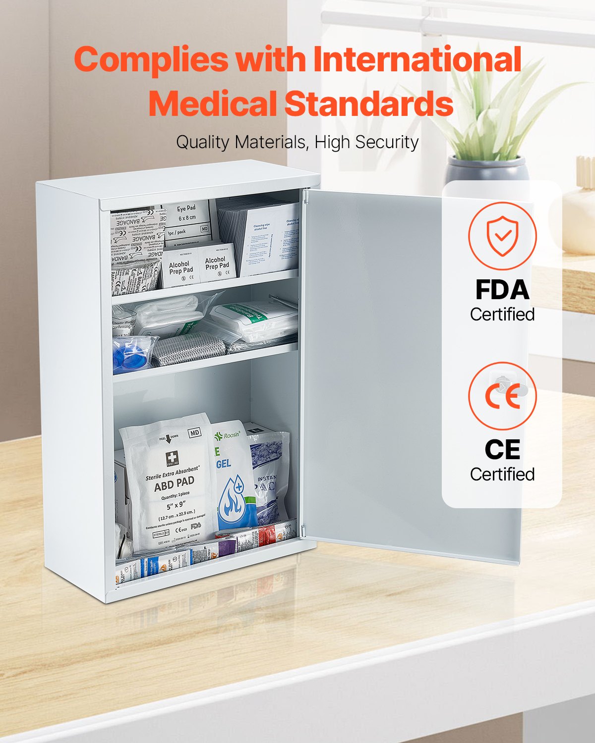Första hjälpen-skåp med 3 hyllor, 1000 delar, stor första hjälpen-kit, väggmonterat medicinskåp, OSHA och ANSI 2015 (klass A), industriell metalllåda för akutmedicin, för företag och arbetsplatser