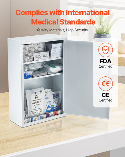 Första hjälpen-skåp med 3 hyllor, 1000 delar, stor första hjälpen-kit, väggmonterat medicinskåp, OSHA och ANSI 2015 (klass A), industriell metalllåda för akutmedicin, för företag och arbetsplatser
