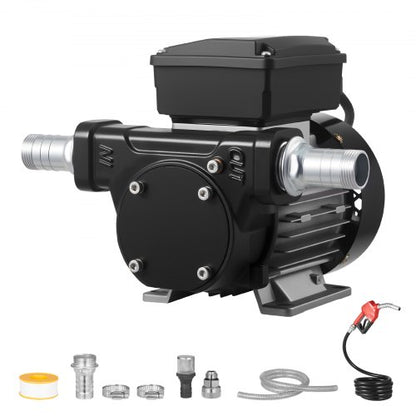 Bränsleöverföringspump 230V, 16 GPM 60 L/min, AC elektrisk oljeöverföringspump för diesel, fotogen och biodiesel, med automatiskt bränslemunstycke och 2 slangar, 45 ft/13,7 m maxlyft, för fordon, byggarbetsplatser
