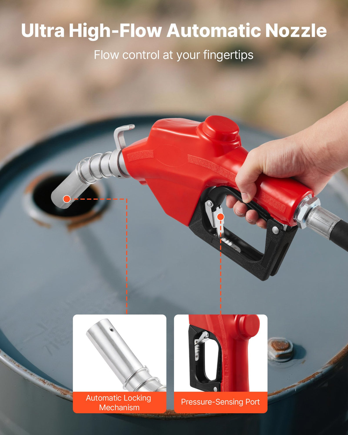 Bränsleöverföringspump 230V, 20 GPM 76 L/min, AC elektrisk oljeöverföringspump, med mätare, automatiskt avstängande bränslemunstycke och utloppsslang, högt flöde för bensin, diesel, fotogen, biodiesel, etanol
