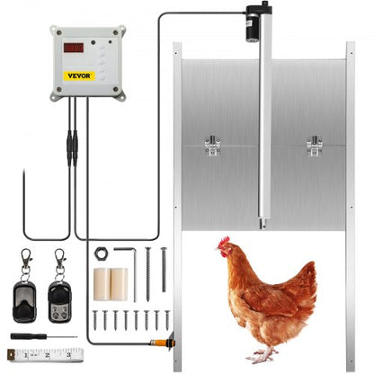 Automatic Chicken Coop Door, Timer and Light Sensor Chicken Door Opener, 12V 66W Chicken Coop Door, Electric Poultry Door Opener Kit with Infrared Sensor, Auto Chicken Door with 2 Remotes