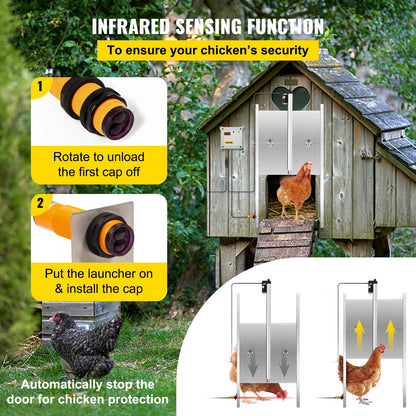 Automatic Chicken Coop Door, Timer and Light Sensor Chicken Door Opener, 12V 66W Chicken Coop Door, Electric Poultry Door Opener Kit with Infrared Sensor, Auto Chicken Door with 2 Remotes