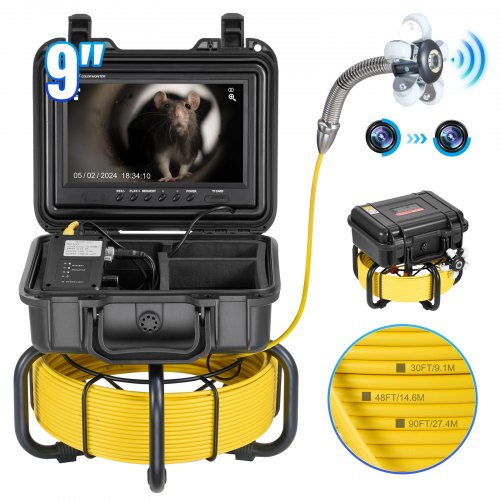Avloppskamera, 98 fot/30 m, självnivellerande avloppsinspektionskamera med 9" 1080P HD-skärm, 36X zoom, IP68 vattentät VVS-kamera med lampor-12 LED-lampor, 32 GB-korts ormkamera för kanalrör