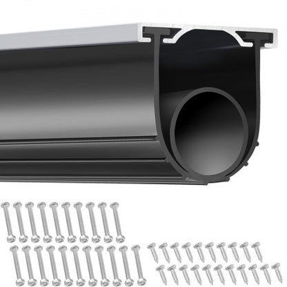 Garageportstätningar i gummi, U-form + O-ring, vädertätning för garageportens botten med förborrad aluminiumskena, sats, 4,88 m, 8 mm T-ändar och 9,5 cm bredd, för dörrar, svart