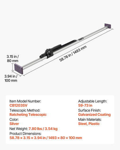 Laststång, spärrbar laststång justerbar från 1499 mm till 1854 mm, kraftig laststabilisator i stål med halkfria fotplattor, teleskopiska lastlåsstänger för pickup lastbil
