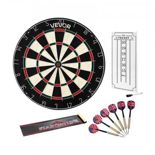 Darttavla med 6 pilar och poängsättningskit, självläkande sisalfiber-darttavla med klammerfri bullseye och roterande nummerring, 451 mm professionell stålspets-darttavla för hemmafest- och spelrum