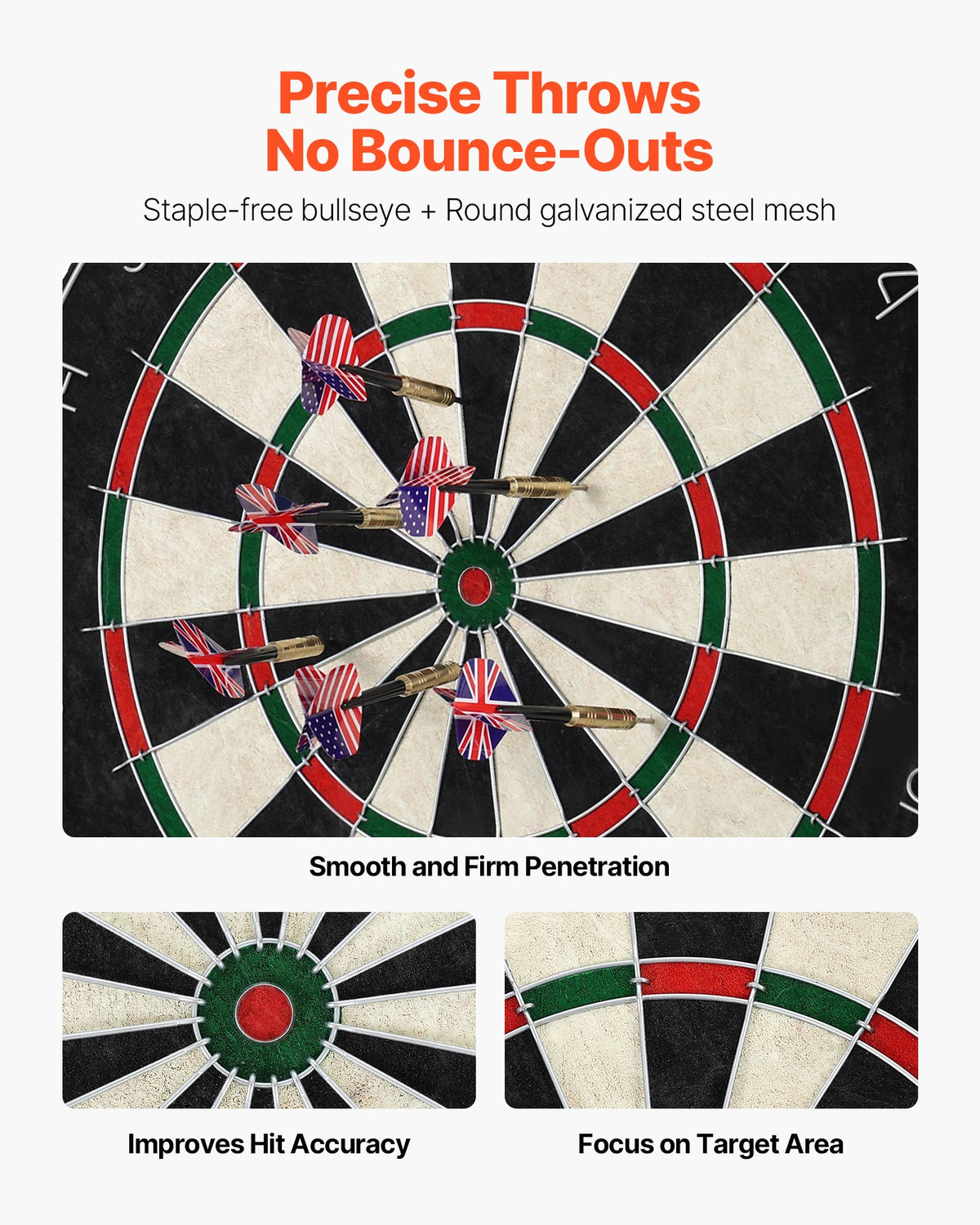 Darttavla med 6 pilar och poängsättningskit, självläkande sisalfiber-darttavla med klammerfri bullseye och roterande nummerring, 451 mm professionell stålspets-darttavla för hemmafest- och spelrum