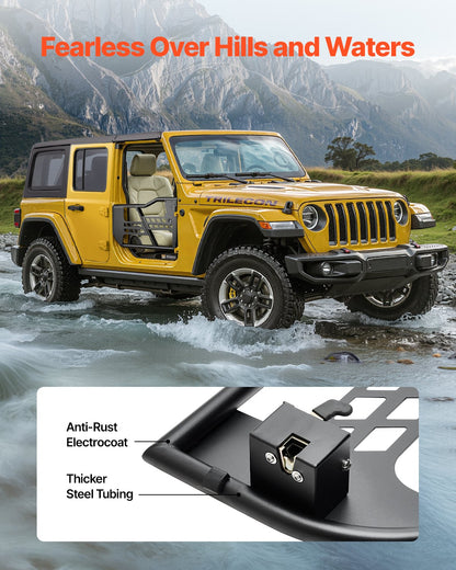 Jeep-rördörrar, 2-dörrars, jaktmodell med rörformade Jeep-dörrar med kraftiga gångjärn och originalspärr, Jeep-dörrar med gummikuddar och härdat stålrör, passar för Jeep Wrangler JK från 2007-2018.