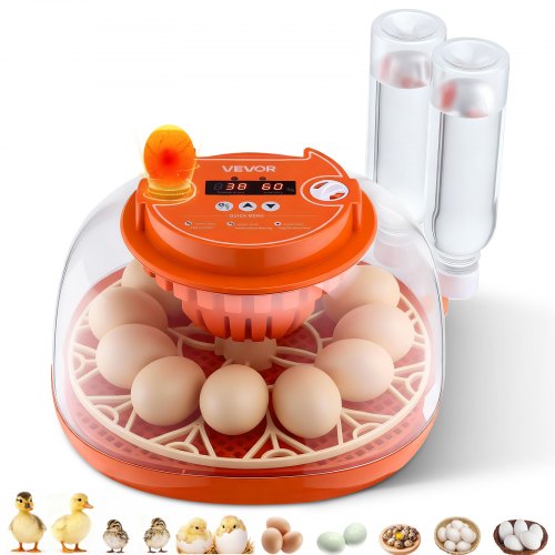 12 Egg Incubator, Automatic Egg Turner with LED Candler, Temperature & Humidity Control, 360° View Clear Window, Poultry Eggs Incubator for Home Farm, Hatching Chicks Ducks Goose Quail