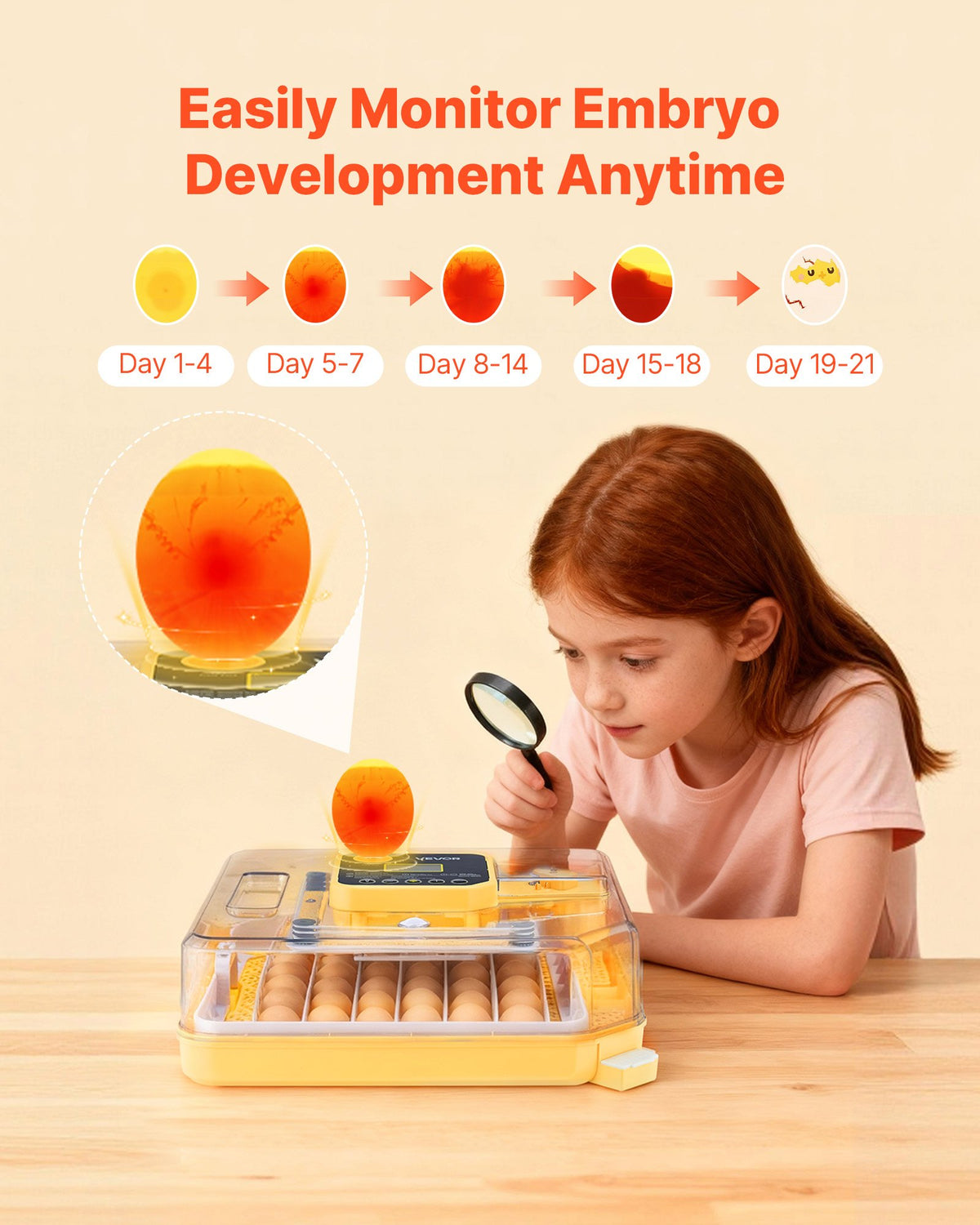 48 Egg Incubator, Automatic Egg Turner with LED Candler, Temperature Display & Auto Humidity Control, 360° View Clear Window, Poultry Eggs Incubator for Hatching Chicks Ducks Goose Quail