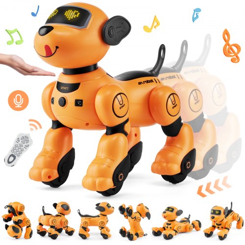 Fjärrstyrd robothundleksak, 2,4 GHz RC-hundprogrammerbar smart interaktiv robotdjur för barn med följfunktion, pek- och röststyrning, sjungande dansande RC-stuntleksak för ålder 3+ pojkar flickor