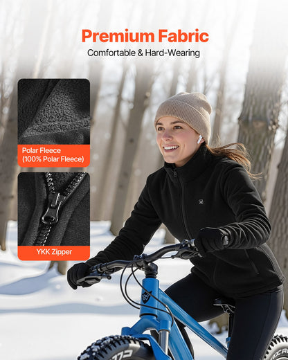 Heated Fleece Jacket for Women, Heated Sweatshirt with 7.4V 16000mAh Rechargeable Power Bank Pack, 6 Heating Zones, 3 Temp Levels, 3h/6h/10h Warmth, for Winter Outdoor Camping, Black