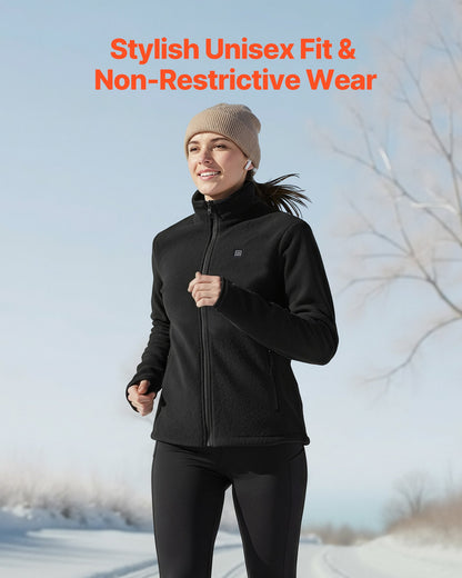 Heated Fleece Jacket for Women, Heated Sweatshirt with 7.4V 16000mAh Rechargeable Power Bank Pack, 6 Heating Zones, 3 Temp Levels, 3h/6h/10h Warmth, for Winter Outdoor Camping, Black