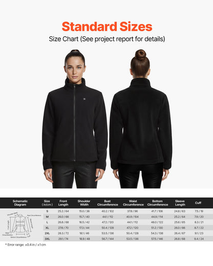 Heated Fleece Jacket for Women, Heated Sweatshirt with 7.4V 16000mAh Rechargeable Power Bank Pack, 6 Heating Zones, 3 Temp Levels, 3h/6h/10h Warmth, for Winter Outdoor Camping, Black