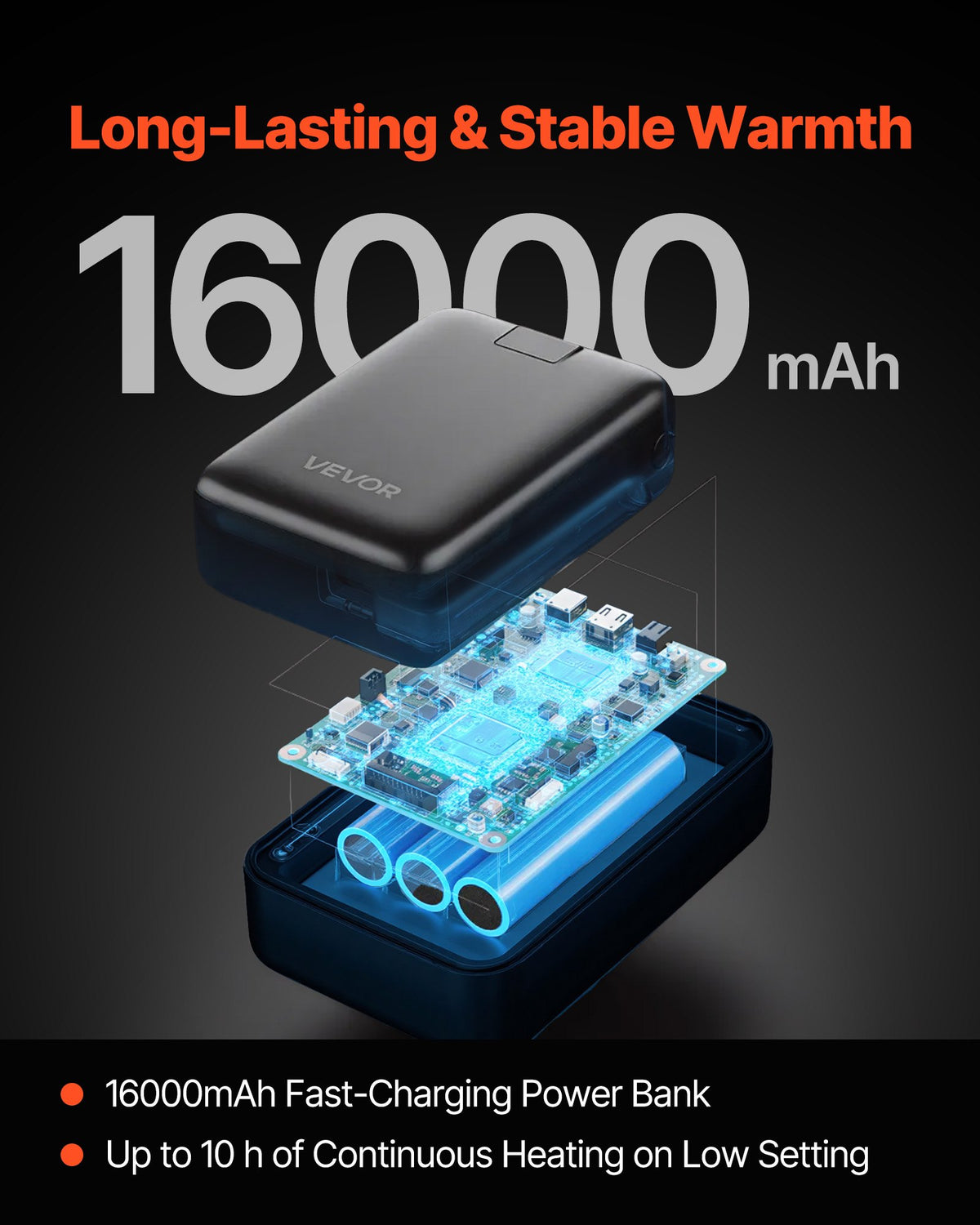 Heated Fleece Jacket for Women, Heated Sweatshirt with 7.4V 16000mAh Rechargeable Power Bank Pack, 6 Heating Zones, 3 Temp Levels, 3h/6h/10h Warmth, for Winter Outdoor Camping, Black