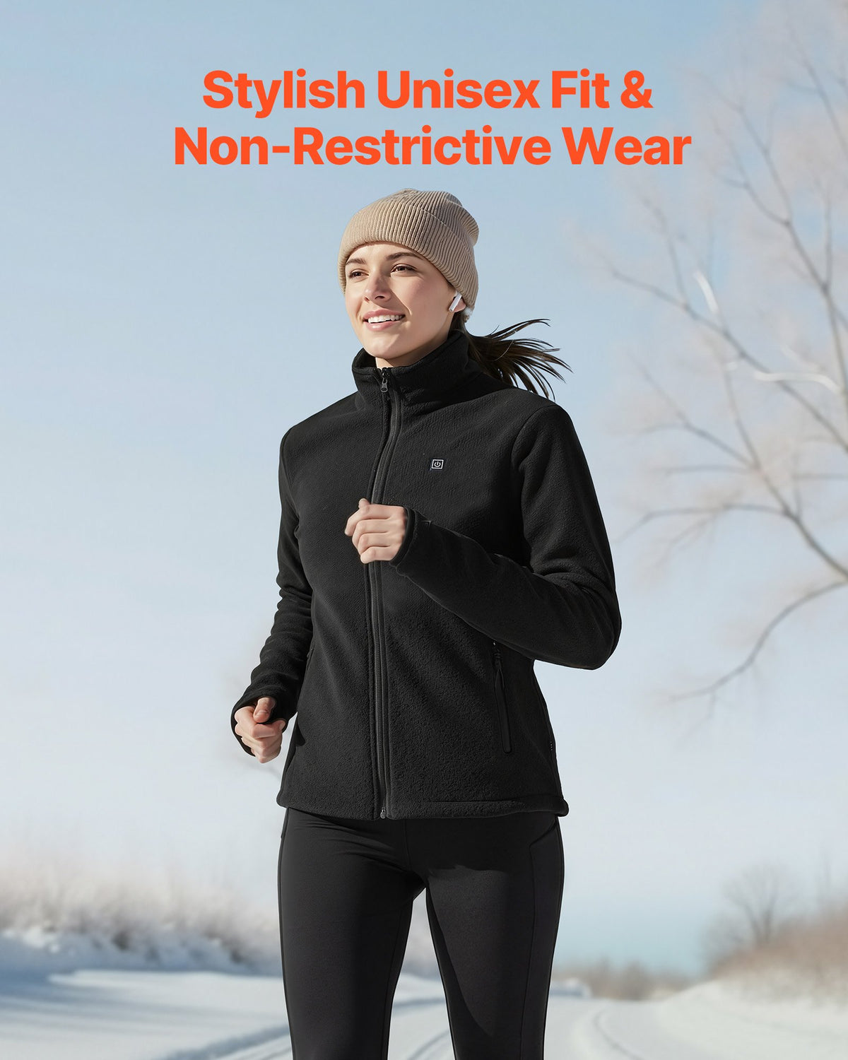 Heated Fleece Jacket for Women, Heated Sweatshirt with 7.4V 16000mAh Rechargeable Power Bank Pack, 6 Heating Zones, 3 Temp Levels, 3h/6h/10h Warmth, for Winter Outdoor Camping, Black