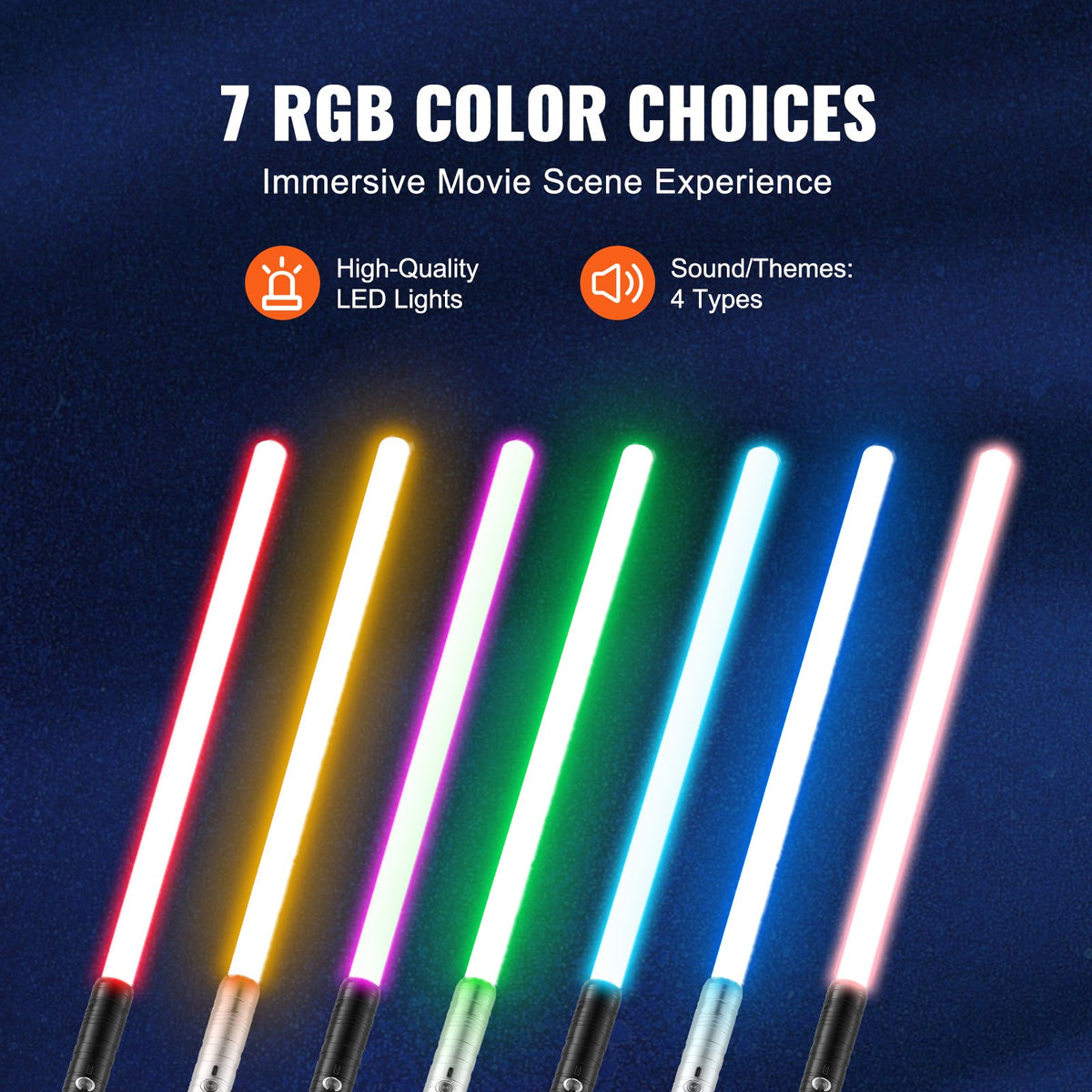 Ljussvärd, 2-pack lysande svärd med 7 RGB-färger, 4 ljudlägen och realistiskt handtag, uppladdningsbar svärdleksak för vuxna och barn, juldagen, Halloween-cosplay, födelsedag