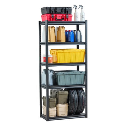 Förvaringshyllor, 900 kg, 5-vånings garageförvaringshylla, 40 cm D x 81 cm B x 183 cm H Justerbara metallhyllor för garagehyllor Verktygshylla, Perfekt för kök, lager, källare, Svart