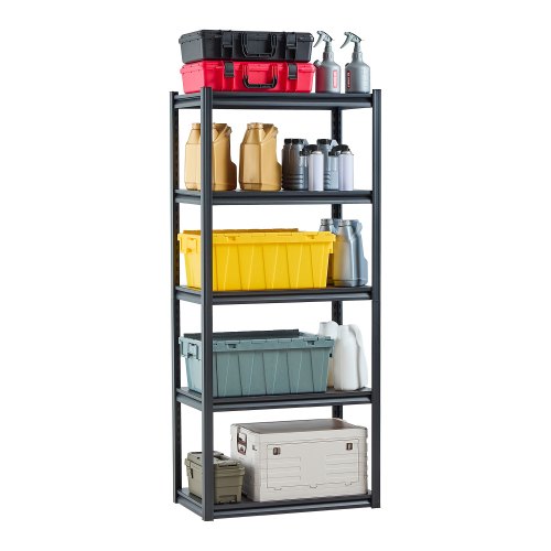 Förvaringshyllor, 900 kg, 5-vånings garageförvaringshylla, 46 cm D x 81 cm B x 181 cm H Justerbara metallhyllor för garagehyllor Verktygshylla, Perfekt för kök, lager, källare, Svart