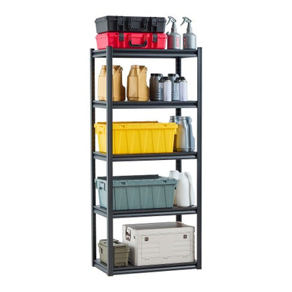 Förvaringshyllor, 900 kg, 5-vånings garageförvaringshylla, 46 cm D x 81 cm B x 181 cm H Justerbara metallhyllor för garagehyllor Verktygshylla, Perfekt för kök, lager, källare, Svart