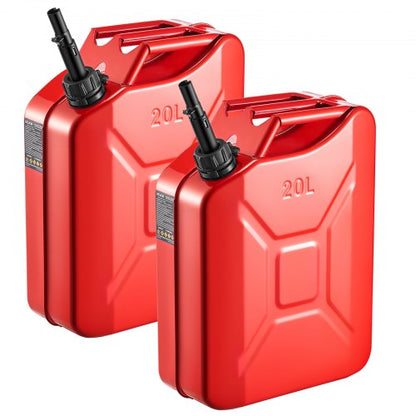 Metal Fuel Container, 20 L, Fuel Jerry Can with Spout and Comfort Handle, 6 L/min Max Flow Rate, Leakproof & Corrosion-resistant Metal Gas Tank Most Cars Motorcycle ATV UTV, Red, 2 Packs