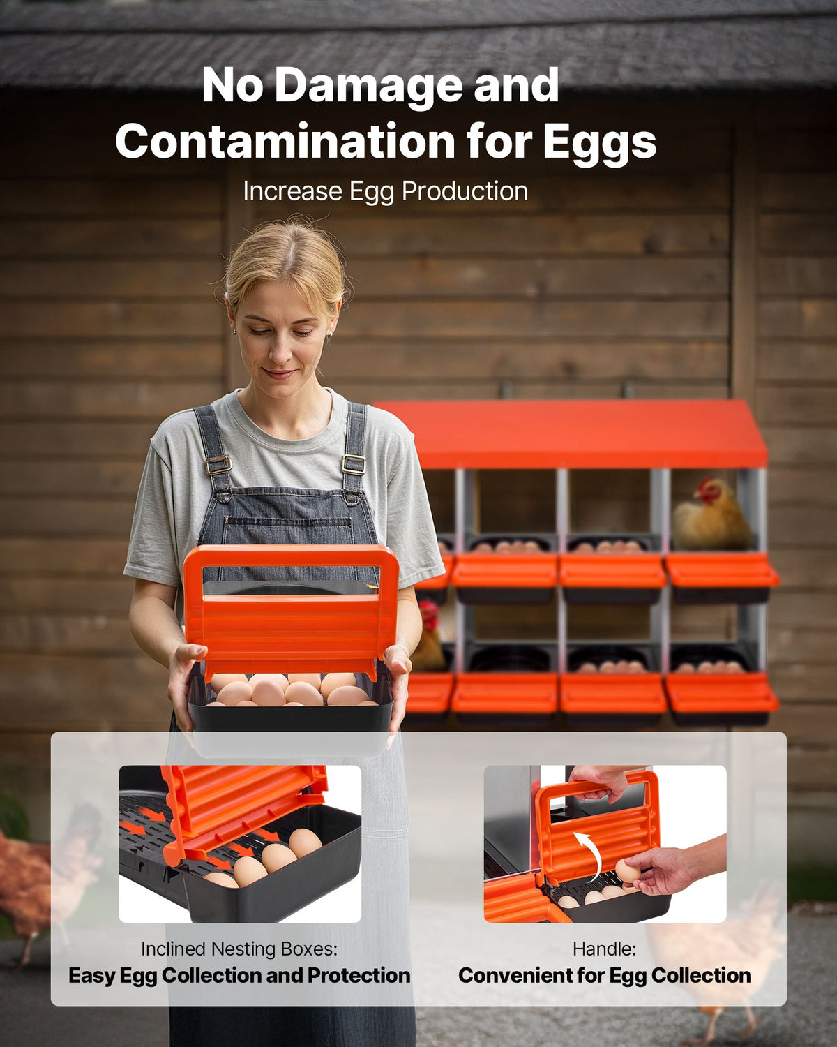 2 Tiers Chicken Nesting Boxes, 8 Compartments, Metal Egg Laying Boxes with Protective Collection Lids, Roll Out Nesting Box, Easy to Assemble, Ideal for Hens, Ducks, Chickens, and Other Poultry