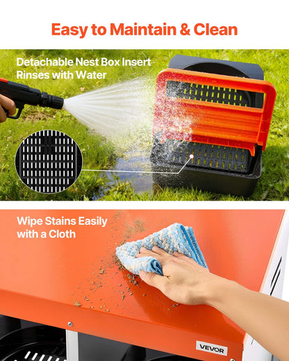 Chicken Nesting Boxes, 3 Compartments, with Support Legs, Easy Egg Collection, Galvanized Steel and High-Strength Plastic, Roll Away Nesting Boxes for Chickens and Hens Laying Eggs, Orange