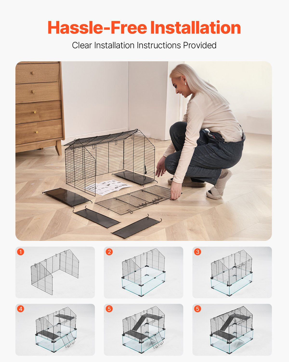 Hamsterbur, 360° visning, transparenta hamstermiljöer, smådjursbur, 22,8 x 15 x 21,3 tum, ventilerade musburar med vattenflaska, bärbart hamsterhus för råttor, marsvin