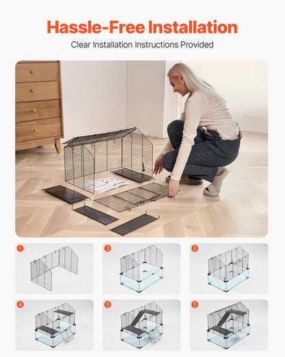 Hamsterbur, 360° visning, transparenta hamstermiljöer, smådjursbur, 22,8 x 15 x 21,3 tum, ventilerade musburar med vattenflaska, bärbart hamsterhus för råttor, marsvin