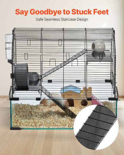 Hamsterbur, 360° visning, transparenta hamstermiljöer, smådjursbur, 22,8 x 15 x 21,3 tum, ventilerade musburar med vattenflaska, bärbart hamsterhus för råttor, marsvin