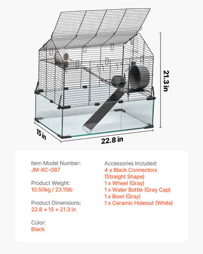 Hamsterbur, 360° visning, transparenta hamstermiljöer, smådjursbur, 22,8 x 15 x 21,3 tum, ventilerade musburar med vattenflaska, bärbart hamsterhus för råttor, marsvin