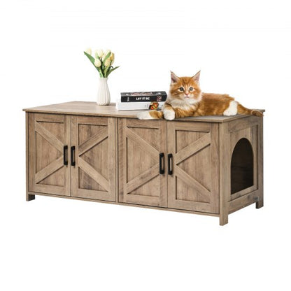 Kattlåda för 2 katter, dold kattlåda med dubbla rum, kattlåda i trä som passar de flesta av kattlådan, 122 cm L x 46 cm B x 49 cm H, grå