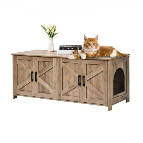 Kattlåda för 2 katter, dold kattlåda med dubbla rum, kattlåda i trä som passar de flesta av kattlådan, 122 cm L x 46 cm B x 49 cm H, grå