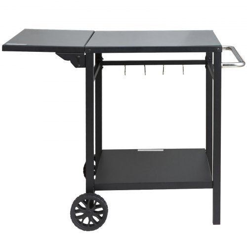Grillvagn för utomhusbruk med dubbla hyllplan, flyttbart grillbord för matlagning, multifunktionell hopfällbar järnbordsskiva, bärbara modulära vagnar för pizzaugn, arbetsbord med 2 hjul, bärhandtag