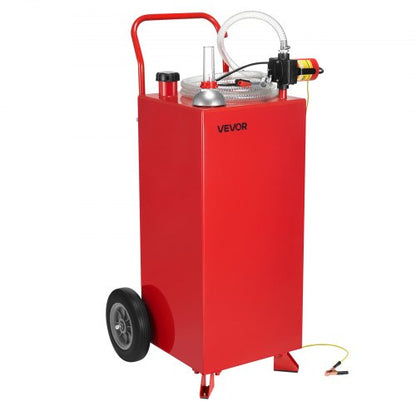 30 gallon bränslebehållare, maxflöde 32 l/min, bensin- och dieseltank med elektrisk pump, bärbar bränsletank med 2 hjul och 10 fots slang, bensinbehållare för ATV, bil, gräsklippare, båt, motorcykel
