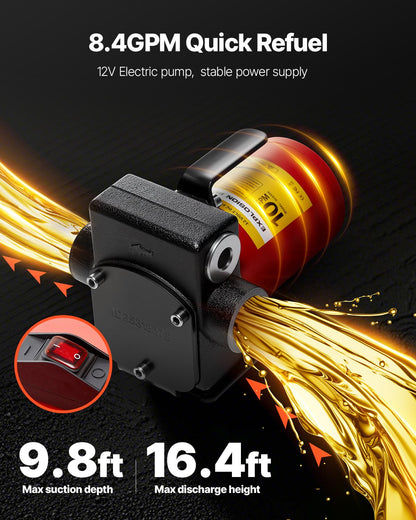 30 gallon bränslebehållare, maxflöde 32 l/min, bensin- och dieseltank med elektrisk pump, bärbar bränsletank med 2 hjul och 10 fots slang, bensinbehållare för ATV, bil, gräsklippare, båt, motorcykel
