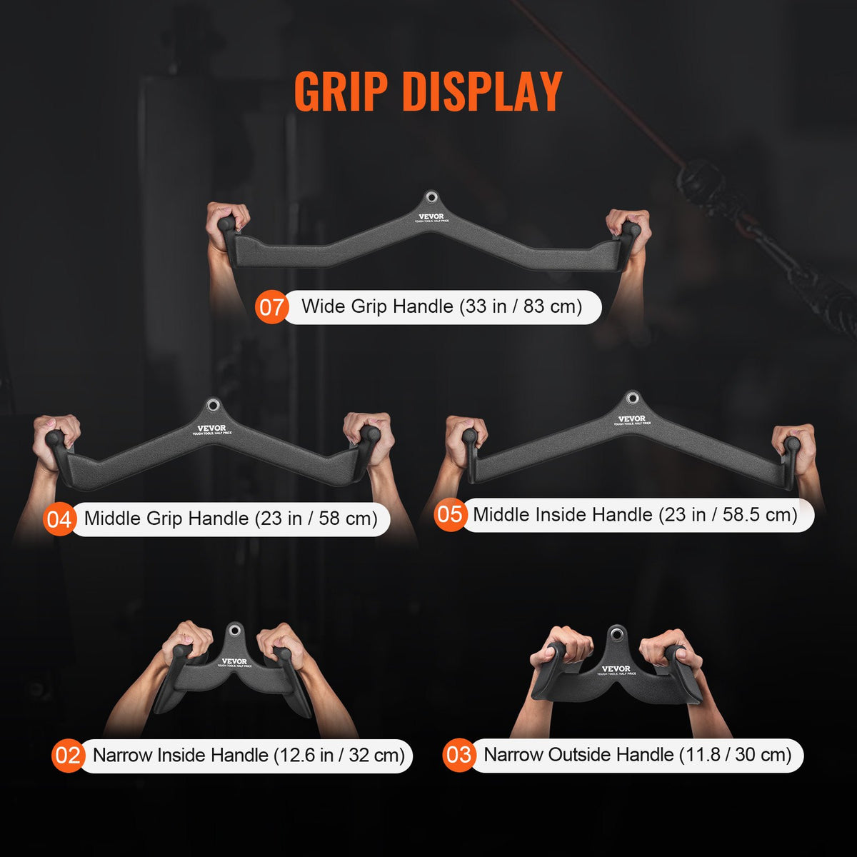 LAT Pulldown-tillbehör, kabelmaskin, rodd, T-stång, V-stång, 5-set, triceps-pulldown-stång, gummibelagt handtag för ryggstyrketräning, bicepscurl, triceps-lats-pulldown-stång för hemmagym, fitness