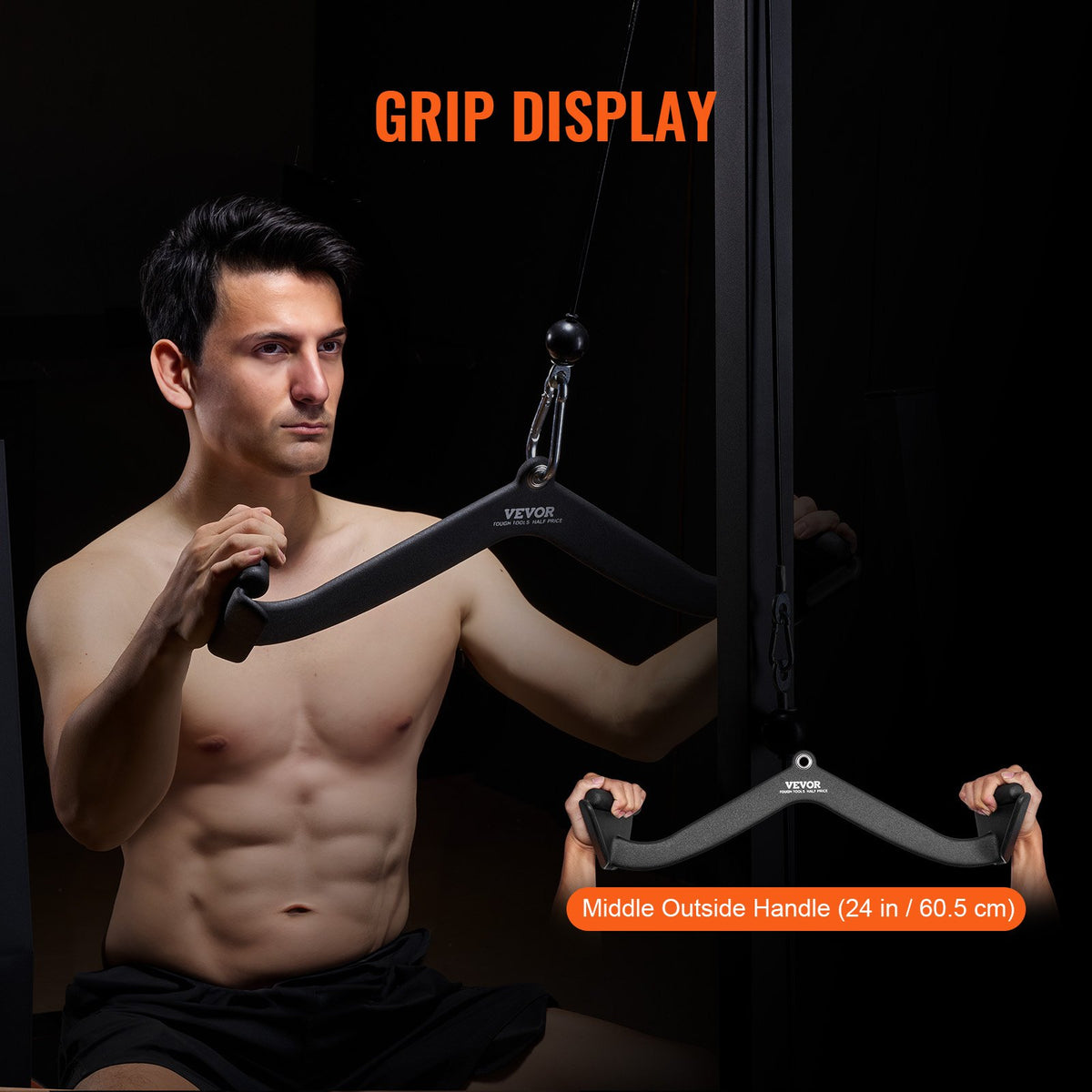 LAT Pulldown-tillbehör, V-stångstillbehör för rodd med kabelmaskin, triceps-pulldown-stång, gummibelagt handtag för ryggstyrketräning, bicepscurl, triceps-lats-pulldown-stång för hemmagym