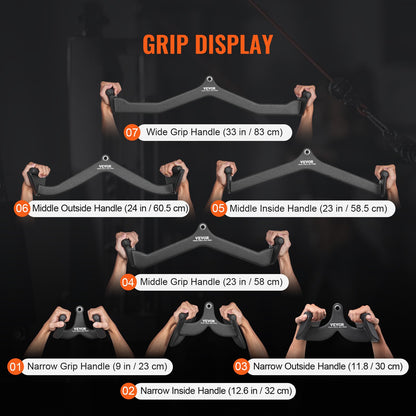Lat Pulldown-tillbehör, kabelmaskin, rodd, T-stång, V-stång, 7-set, triceps-pulldown-stång, gummibelagt handtag för ryggstyrketräning, bicepscurl, triceps-lats-pulldown-stång för hemmagym, fitness