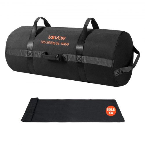 Träningssandsäck, kraftiga träningspåsar med handtag, 56-90 kg justerbar sandsäck för fitnessstyrka, viktträning, crosstraining, hemmagym, svart (ofylld)