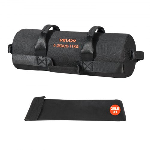 Träningssandsäck, kraftiga träningspåsar med handtag, 2-11 kg justerbar sandsäck för fitnessstyrka, viktträning, crosstraining, hemmagym, svart (ofylld)