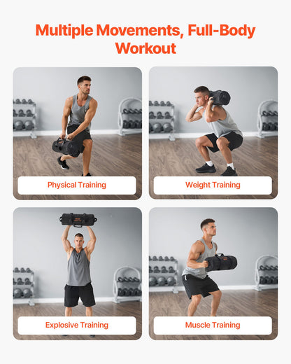 Träningssandsäck, kraftiga träningspåsar med handtag, 2-11 kg justerbar sandsäck för fitnessstyrka, viktträning, crosstraining, hemmagym, svart (ofylld)