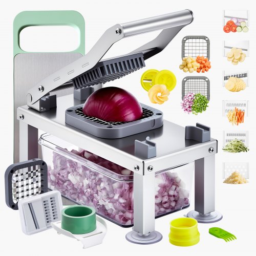 Grönsakshackare Mandolin Skärare, Allt-i-1 Mat Grönsaksskärare med 9 Rostfria Blad, Ostrivjärn Lök Potatis Tärnare med Behållare, Salladsspiralizer Köksredskap &amp; Essentials