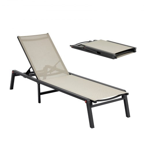Schäslongstol för utomhusbruk, 181 kg viktkapacitet, hopfällbar solstol, 5 justerbara lägen, enkel montering, kraftiga poolfåtöljer i aluminium, för strandgård, uteplats