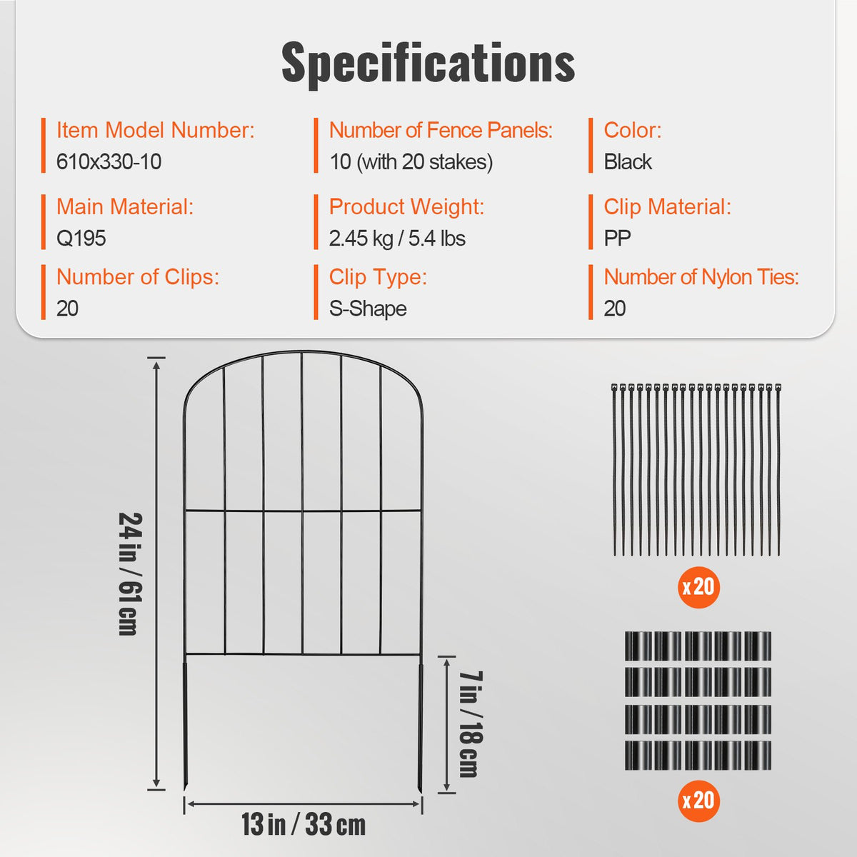 Garden Fence, No Dig Fence 731.5 cm (H)x396.2 cm (L) Animal Barrier Fence, Underground Decorative Garden Fencing with 5.1 cm Spike Spacing, Metal Dog Fence for the Yard and Outdoor Patio, 10 Pack